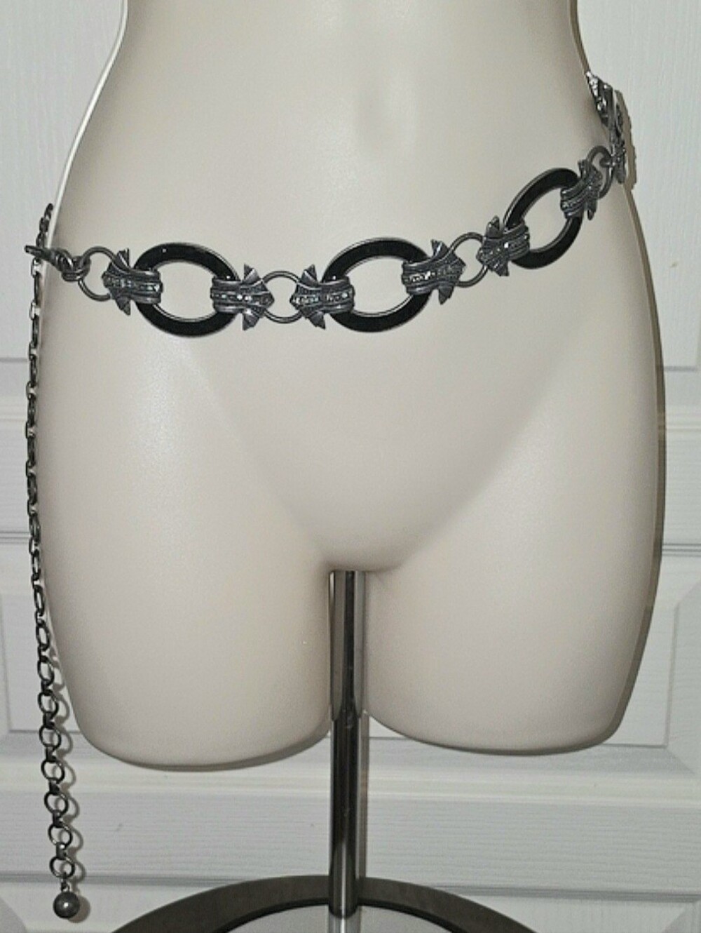 Chico's | Whimsigoth Vintage Y2K Black Enamel & Rhinestone Statement Chain Belt